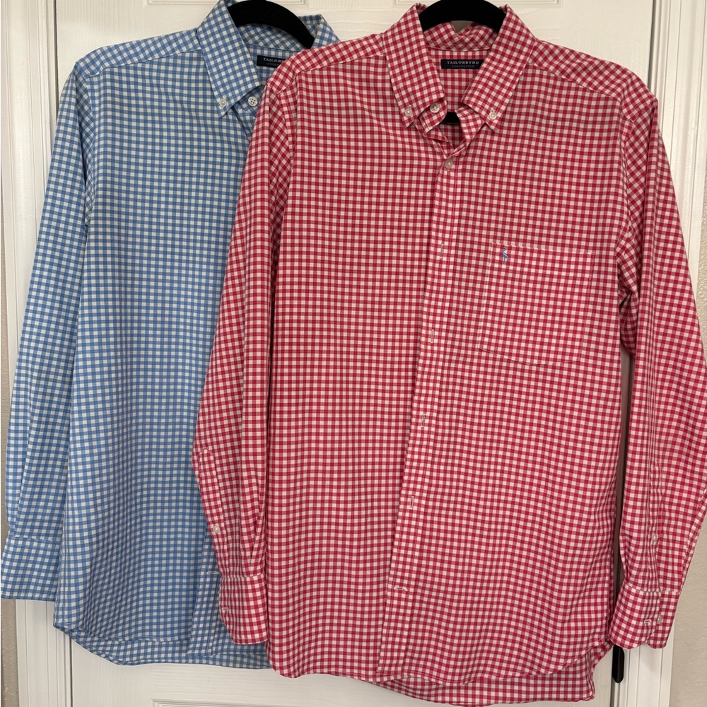 Tailorbyrd - Classic Checkered Men's Shirts - Pink and Blue Medium